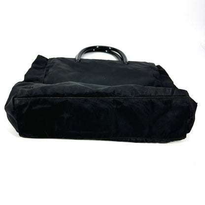 Prada Handbag Nylon Black Triangle Logo Plate Plat Stick Handle Unisex(Unisex)