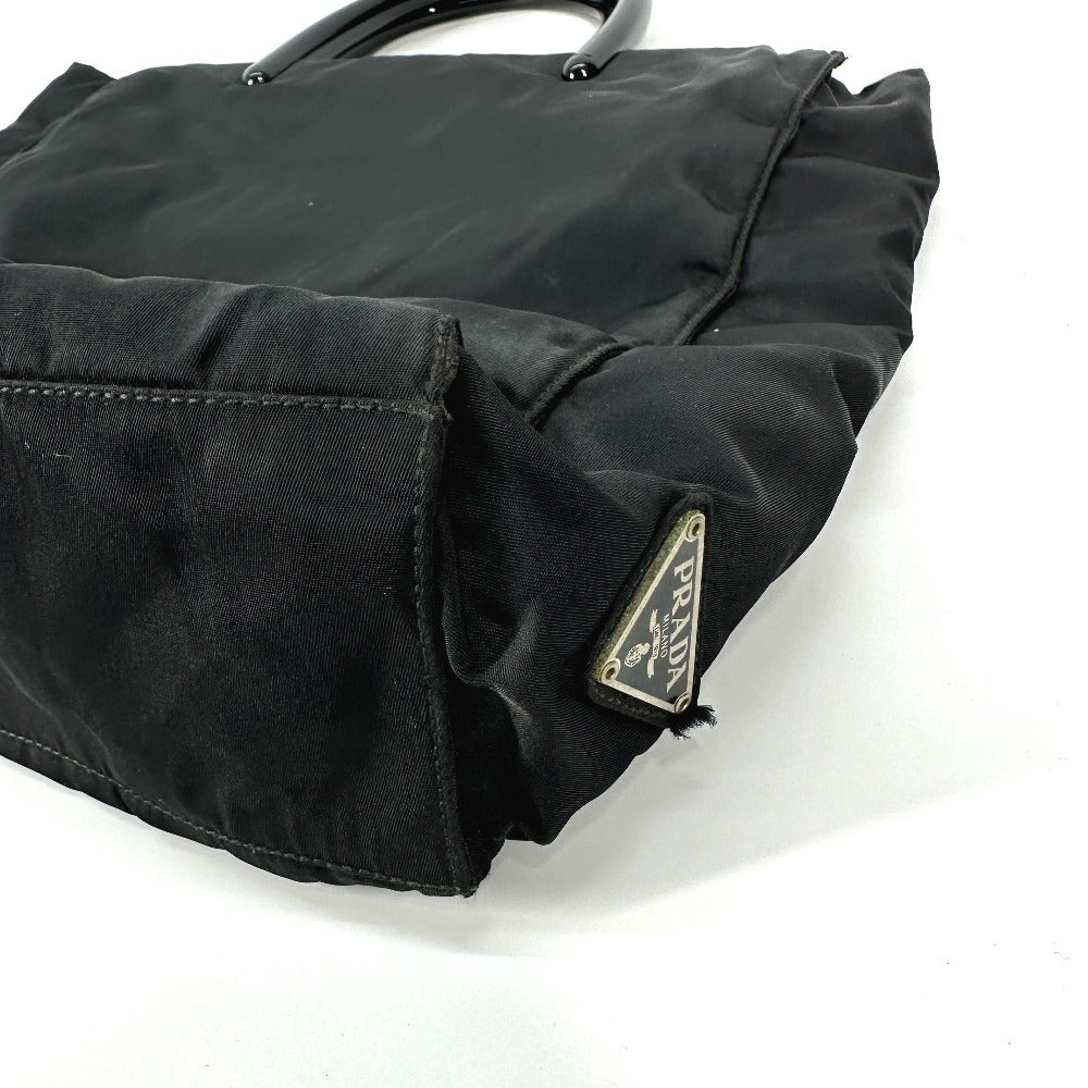 Prada Handbag Nylon Black Triangle Logo Plate Plat Stick Handle Unisex(Unisex)