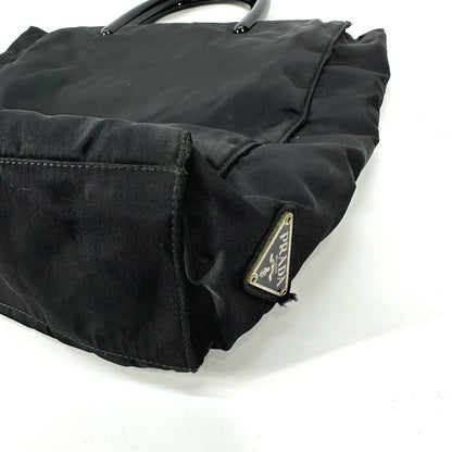 Prada Handbag Nylon Black Triangle Logo Plate Plat Stick Handle Unisex(Unisex)