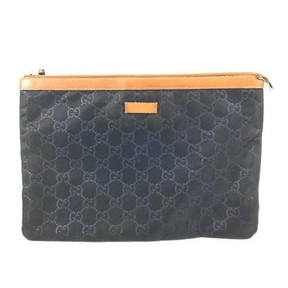 Gucci Clutch Bag 286209 Leather / Nylon Navy Gg Logo