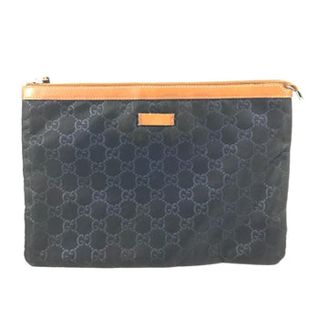 Gucci Clutch Bag 286209 Leather / Nylon Navy Gg Logo