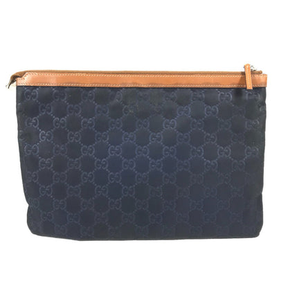 Gucci Clutch Bag 286209 Leather / Nylon Navy Gg Logo