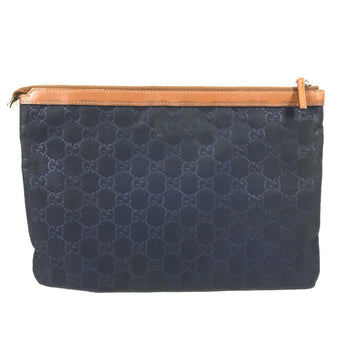 Gucci Clutch Bag 286209 Leather / Nylon Navy Gg Logo