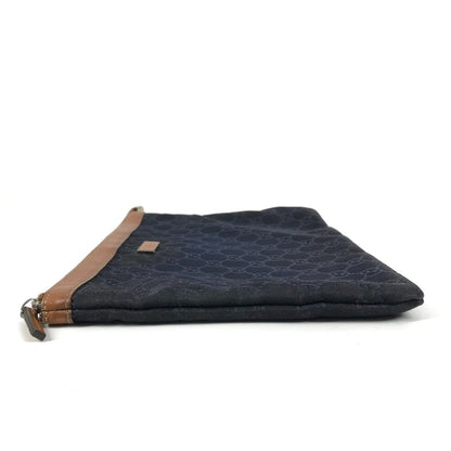 Gucci Clutch Bag 286209 Leather / Nylon Navy Gg Logo