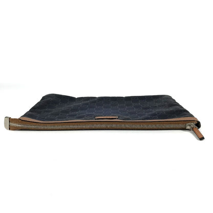Gucci Clutch Bag 286209 Leather / Nylon Navy Gg Logo