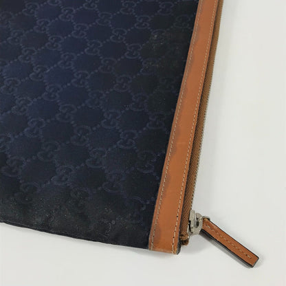 Gucci Clutch Bag 286209 Leather / Nylon Navy Gg Logo