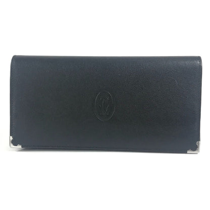 Cartier Long Wallet Purse Leather Black Must Line Logo Mens(Unisex)