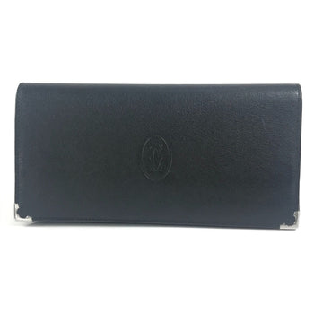 Cartier Long Wallet Purse Leather Black Must Line Logo Mens(Unisex)