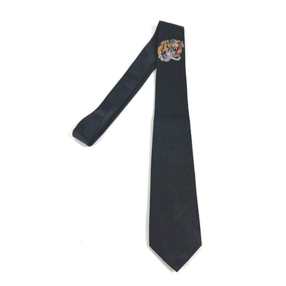 Gucci Tie Silk Black Tiger Embroidery Mens