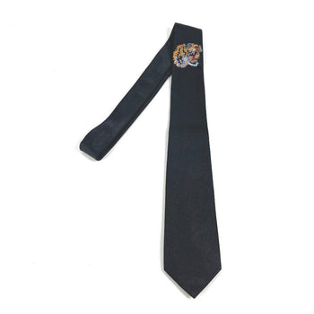Gucci Tie Silk Black Tiger Embroidery Mens
