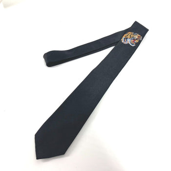 Gucci Tie Silk Black Tiger Embroidery Mens
