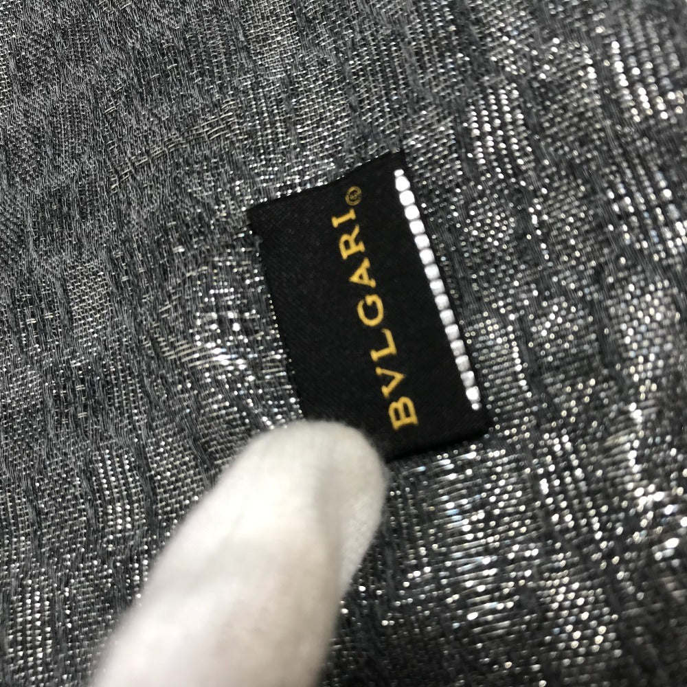 Bvlgari Shawl Wool, Cashmere Gray Large Glitter Scarf With Fringe Mens(Unisex)