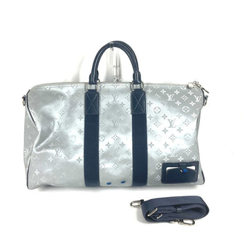 Louis Vuitton Boston Duffel Bag M44170 Canvas, Leather Silver Monogram Satellite Keepall