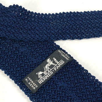 Hermes Tie Silk Navy H Logo Knit Tie Knit Tie