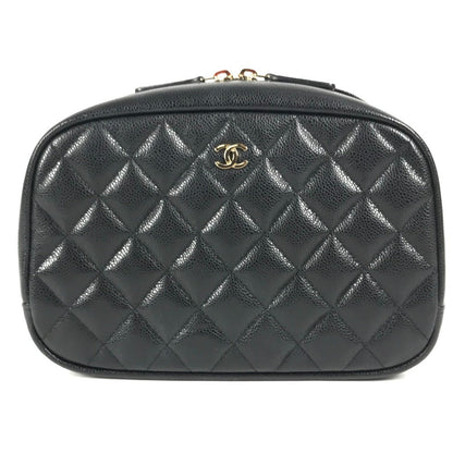 Chanel Pouch A80910 Caviar Skin Black Cc Coco Mark Logo Matelasse