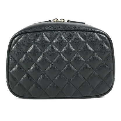 Chanel Pouch A80910 Caviar Skin Black Cc Coco Mark Logo Matelasse