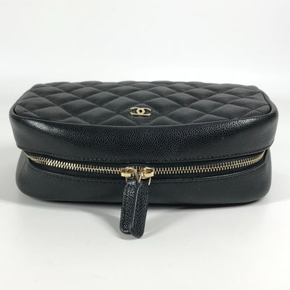 Chanel Pouch A80910 Caviar Skin Black Cc Coco Mark Logo Matelasse