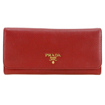 Prada Long Wallet Purse 1Mh132 Leather Red Vitterodino Women