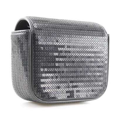 Celine Shoulder Bag Leather, Sequins Black 2-Way Clutch Mini Triomphe Women
