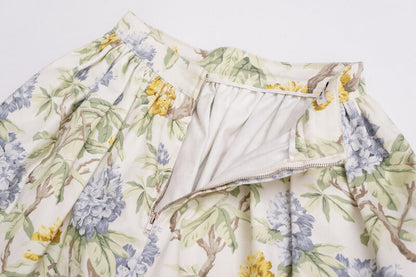 Miumiu Skirt Cotton, Elastane Multicolor Gathered Flared Skirt Mini Skirt Botanical Women S|Ss