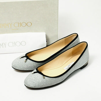 Jimmy Choo Pumps Fine Glitter Leather Silver Glitter Silver Jennie Flat 38