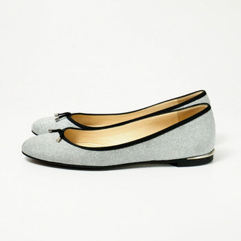 Jimmy Choo Pumps Fine Glitter Leather Silver Glitter Silver Jennie Flat 38