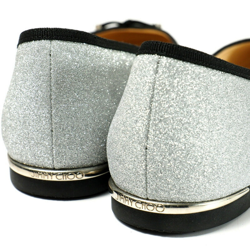 Jimmy Choo Pumps Fine Glitter Leather Silver Glitter Silver Jennie Flat 38