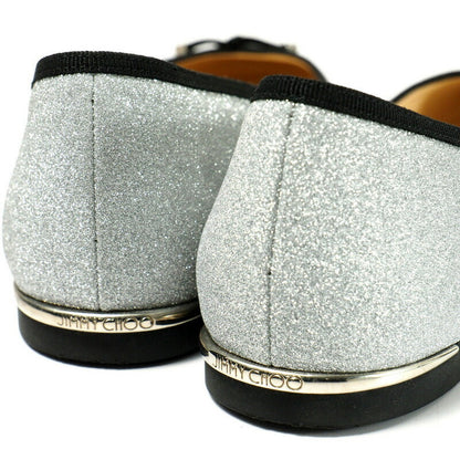 Jimmy Choo Pumps Fine Glitter Leather Silver Glitter Silver Jennie Flat 38
