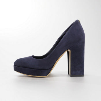 Salvatore Ferragamo Pumps Suede Navy Metal Heel (Gancini Motif)
