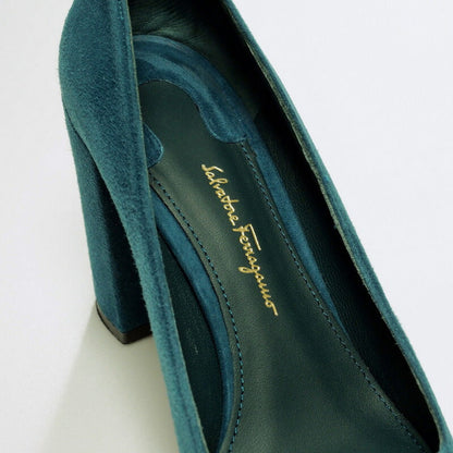 Salvatore Ferragamo Pumps Suede Royal Cypress Sue Green Type Arezzo85 Women 6.5C