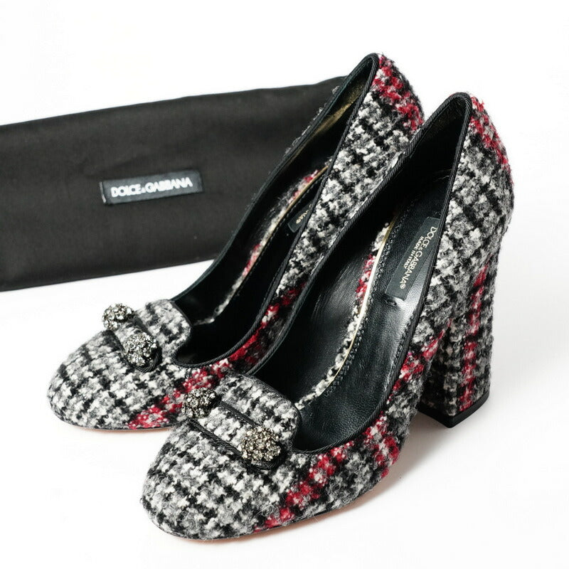Dolce&Gabbana Pumps 1-6340 Tweed Gray / Black / Red Women 37