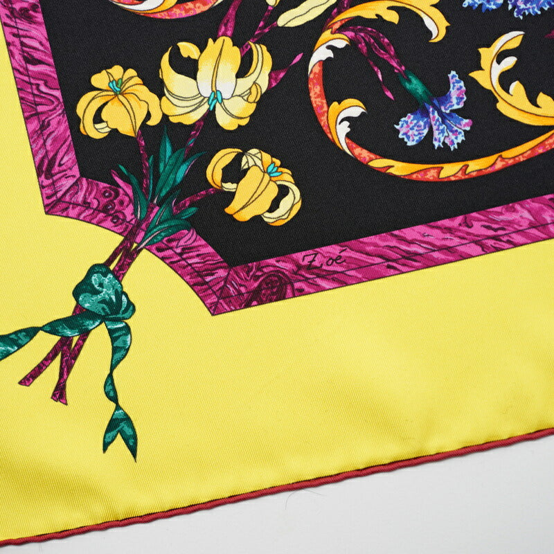 Hermes Scarf 100% Silk Yellow / Black Women