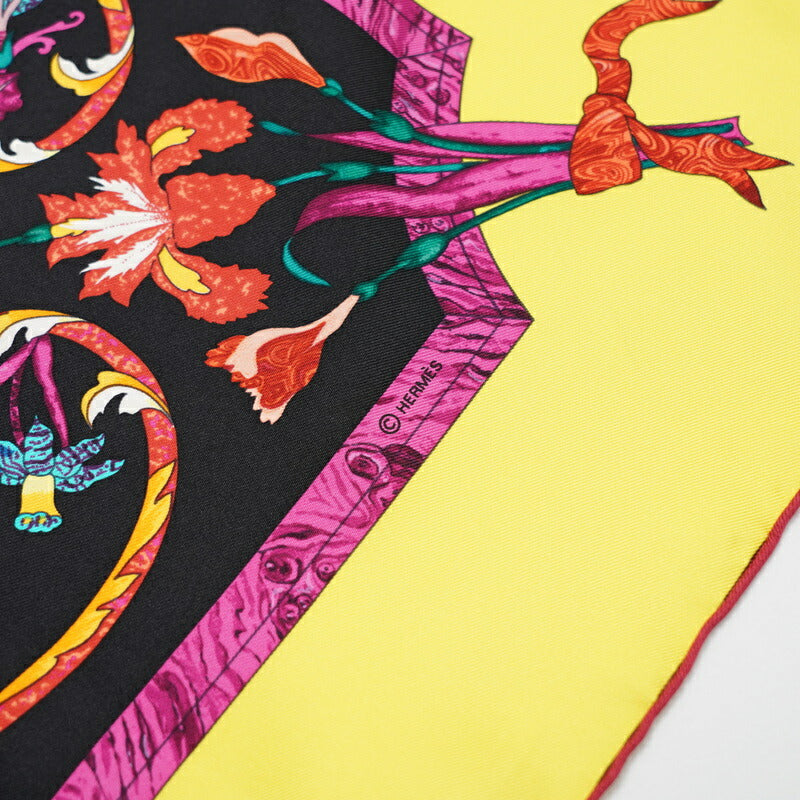 Hermes Scarf 100% Silk Yellow / Black Women