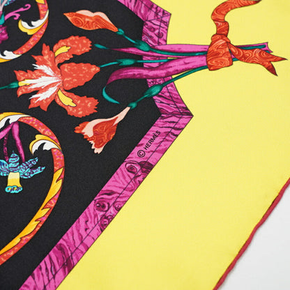 Hermes Scarf 100% Silk Yellow / Black Women