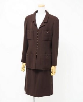 Chanel Jacket P08091 Wool Brown / Gold Women 42