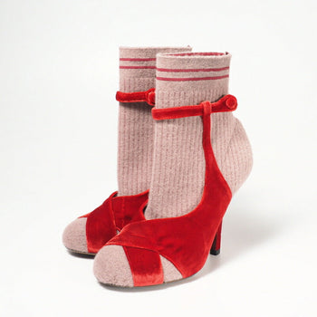 Fendi Boots Knit Velvet Red Rococo Socks Boots Women 37