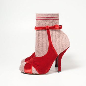 Fendi Boots Knit Velvet Red Rococo Socks Boots Women 37