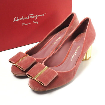Salvatore Ferragamo Pumps 53509 Velor Pink / Gold Capua Women 8C
