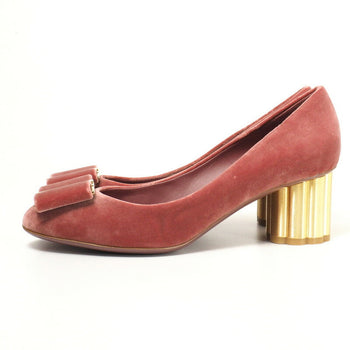 Salvatore Ferragamo Pumps 53509 Velor Pink / Gold Capua Women 8C