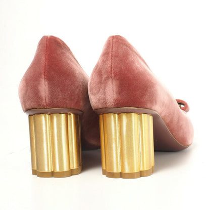 Salvatore Ferragamo Pumps 53509 Velor Pink / Gold Capua Women 8C