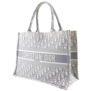 Christian Dior Tote Bag Cotton Light Gray Embroidery Oblique Book Tote Medium Women