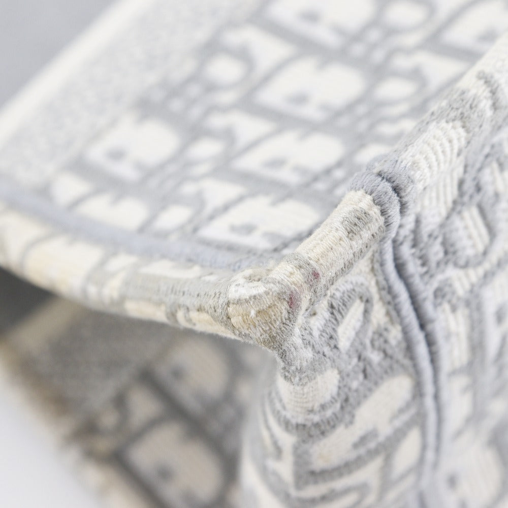 Christian Dior Tote Bag Cotton Light Gray Embroidery Oblique Book Tote Medium Women