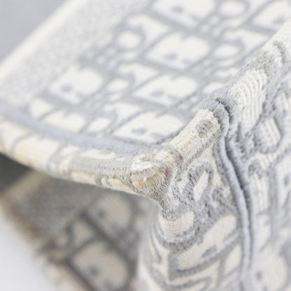 Christian Dior Tote Bag Cotton Light Gray Embroidery Oblique Book Tote Medium Women