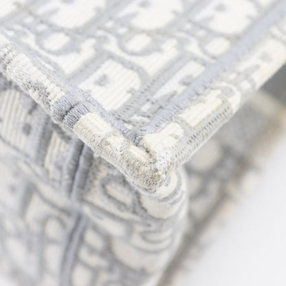Christian Dior Tote Bag Cotton Light Gray Embroidery Oblique Book Tote Medium Women