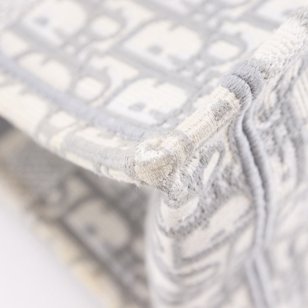 Christian Dior Tote Bag Cotton Light Gray Embroidery Oblique Book Tote Medium Women