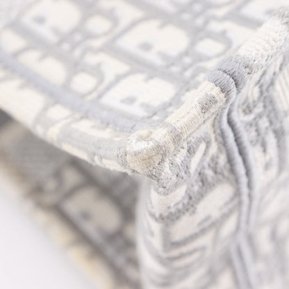 Christian Dior Tote Bag Cotton Light Gray Embroidery Oblique Book Tote Medium Women