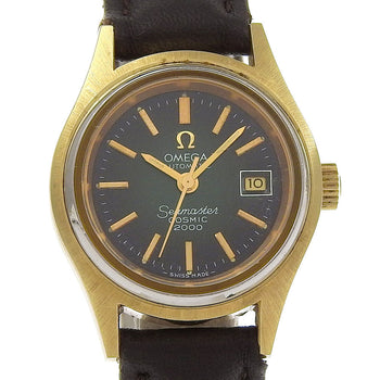 Omega Watches Mechanical Automatic Stainless Steel , Embossed Leather Gold Date Cosmic 200