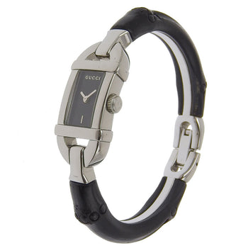 Gucci Watches Quartz 6800L Stainless Steel, Bamboo Black Bangle Black Dial Women