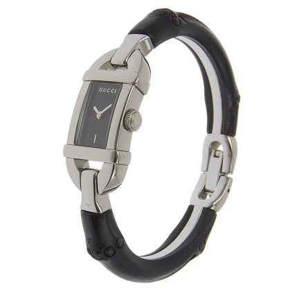 Gucci Watches Quartz 6800L Stainless Steel, Bamboo Black Bangle Black Dial Women
