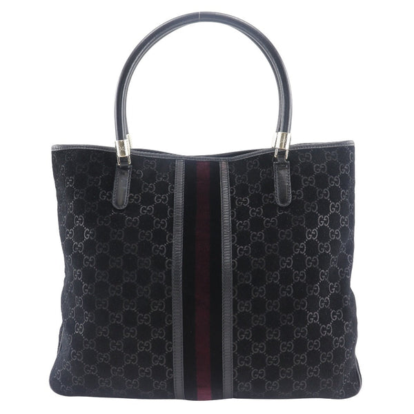 Gucci Tote Bag 162160 Suede Black Gg Shelly Line Unisex(Unisex)